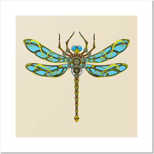 Mech Steampunk Dragonfly Illustration Posters and Art